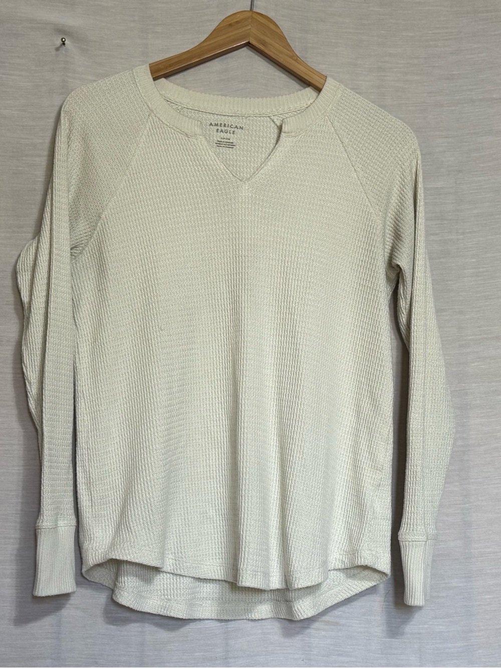 American Eagle Small Ivory Waffle Knit Notch Neck Thermal Top